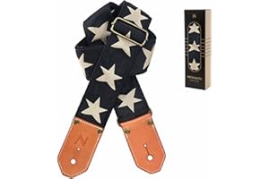 NEFELIBATA Correa de guitarra tejida fresca, correas de guitarra de algodón con primera capa gruesa de cuero vacuno curtido vegetal para acústica, bajo, eléctrico, el mejor regalo para tu guitarrista querido