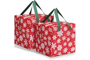 Kajaia 2 Pcs 12 x 12 x 12 Inch Christmas Ornament Storage Snowflake Holiday Accessories Bag Christmas Storage Containers Tear Proof Christmas Ornament Organizer with Handles Full Length (Red)