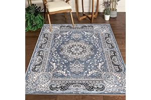 renoazul® Soft Pile Washable Vintage Mat, 160 x 230 cm (5 ft 3 in x 7 ft 7 in) - Grey - Floral Pattern Area Rug for Bed room, Living, Boys and Study Room