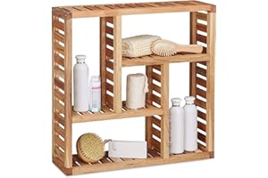 ‎RELAXDAYS Relaxdays Regał ścienny orzech włoski z 5 półkami, do łazienki, korytarza i salonu, miejsce do przechowywania, wys. x szer. x gł.: 50 x 50 x 15 cm, naturalny