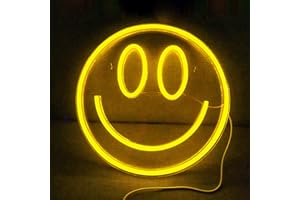 ASLANKA Smile Face Neon Sign Smiling LED Neon Light Yellow Smiley Face Neon Lights Signsfor Bedroom Wall Decor, Kid's Room Wedding Party, Birthday Gift