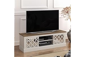 Galano Sufly 2 Door TV Unit, Entertainment Centre for up to 55" TV, TV Stand Cabinet for Living Room, Large Storage (Light Grey/Oak)