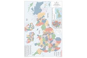 MAP MARKETING UK Wall Map – Laminated Large Map - Counties, District and Unitary Authority Boundaries | Local District Councils, Roadmap, Postcode Areas, London Boroughs, Population Figures
