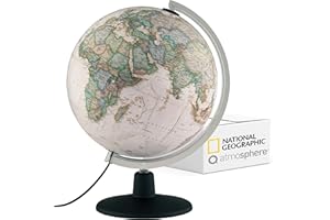 Q atmosphere® National Geographic NATGEO Executive Antik-Globus - 30 cm Globus mit politisch-physischer Kartografie in deutscher Sprache, beleuchtet und mit drehbaren Kunststofffuß