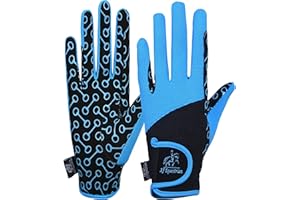 AF EQUESTRIAN AFE - Guantes de equitación para mujer, piel sintética, color negro, tela elástica, palma de silicona impresa