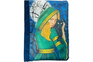 ACARICIANDO PAPEL CON HISTORIAS Funda artesanal mediana de solapa para libros de Bruja Medieval + marcapáginas de regalo, funda de algodón ecológico, acolchada, Harry Potter. Regalo ideal para adolescentes