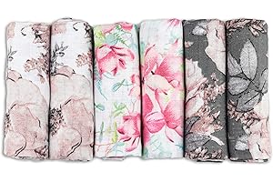 FENSILO Langes Coton Bébé - Lange Bébé En Mousseline De Coton (Lot de 6) - MADE IN EU - Lange Bebe Coton 70 x 80 cm - Super doux et agréable - Les Langes Coton Bébé - Lange Bébé Fille- Mousselines Fleurs