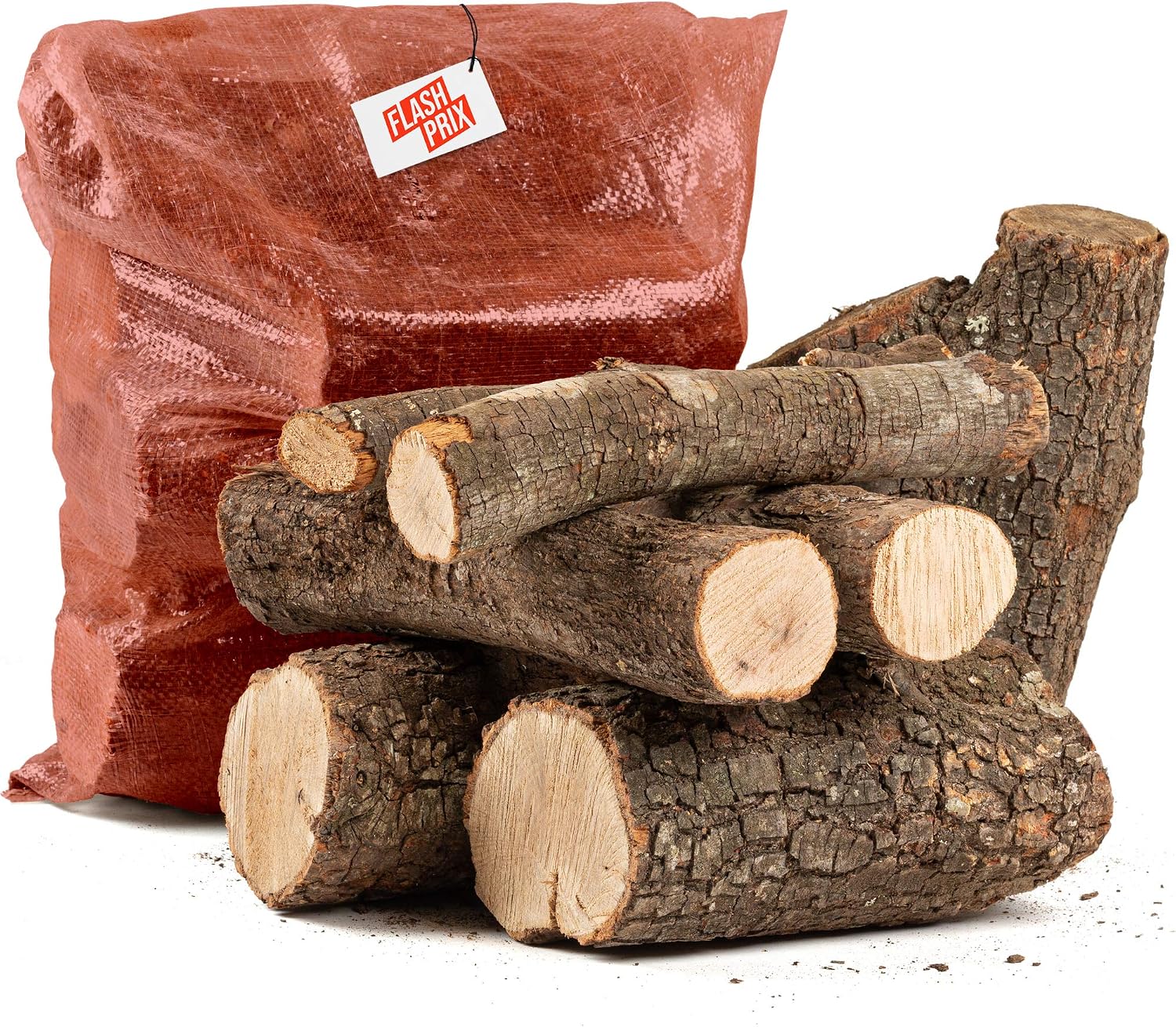 FlashPrix Leña Encina Seca Ecológica Cortada en Troncos Medianos para Barbacoa, Chimenea, Caldera y Estufa, Saco de 12Kg
