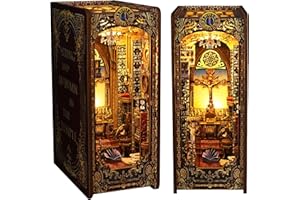 Book Nook Kit DIY Dollhouse Booknook, MOJINO DIY Miniature Kit for Bookshelf Insert Decor Crafts for Adults Teens, 3D Wooden Puzzle Bookends with Sensor Led Light (Covenant Church)