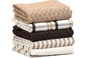 Olivia Rocco 5 Pack Terry Kitchen Tea Towels Cotton Super Absorbent Quick Drying Soft Towel Cloth, Natural