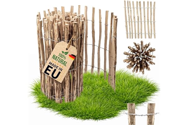 Floranica clôture en noisetier châtaignier 5 m x 100 cm de hauteur, écart entre les lattes 4-6 cm, clôture en rouleau, jardin