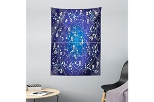 ABAKUHAUS Astrologie Tapisserie, Zodiac Constellation, L'impression numérique, 110 x 150 cm, Bleu foncé