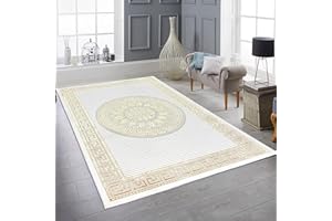 Teppich-Traum Dywan do salonu, sypialni, z krótkim włosiem, orientalny, elegancki, szlachetny ornament, efekt połysku, meander, kremowy, złoty, 160 x 230 cm