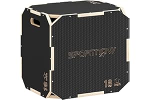 SPORTNOW Cajón Pliométrico de Madera 3 en 1, Plataforma de Caja Pliométrica con 3 Alturas Diferentes, Asas, sin Esquinas, Entrenamiento de Salto, Fuerza, en Casa, Gimnasio y Exterior, 51x48x41 cm