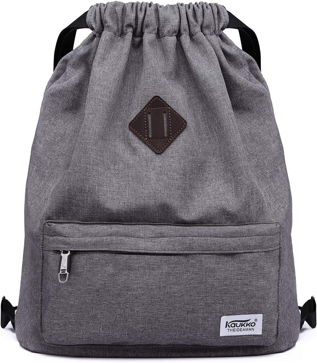 KAUKKO Bolsa de gimnasio de lona con cordón y bolsillo interior, mochila escolar, mochila deportiva de