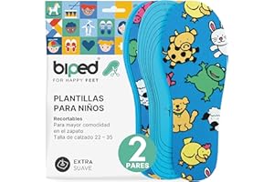 biped 2 pares de plantillas infantiles - Suaves y recortables - Colores alegres para zapatos, pantuflas, botas y calzado impermeable z2751