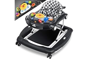 KIDIZ® Andador 4 en 1 Babywalker para andar y andar al aire libre, función de balancín, balancín, balancín con ruedas, luz, música, mesa de juegos, silla de comedor, silla de andar