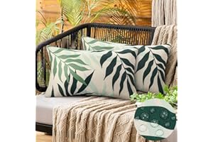 HANRUNSI Garden Outdoor Waterproof Cushion Covers 30x50 cm Pack of 2 Decorative Cushion Covers Cushion Case for Sofa Couch Living Room Outdoor Patio Garden Farmhouse Home Decor Green Leaves Cushion Covers