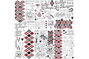 COKTAK 6 Sheets HQ Temporary Tattoos For Women Kids Men Halloween Makeup Kit Cosplay, Fake Face Joker Tattoos Stickers, Prison Prisoner Inmate Rapper Halloween Temporary Tattoos Rave Party Accessories