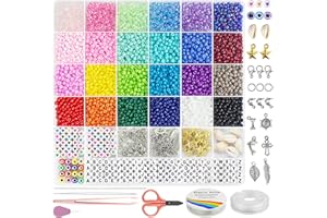 Dazhqp 4mm Glass Seed Beads for Bracelet Making Kit, 24 Colors Small Beads for Friendship Bracelet Necklace Jewellery Making Sets, DIY Craft Gifts for Girls