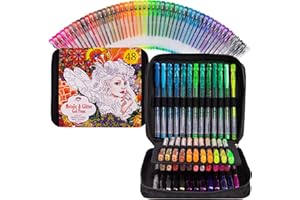 Colorya 48 Colores Bolígrafos de Gel con Purpurina y Metálicos - 31 Rotuladores con Purpurina + 17 Metálicos + Estuche Transportable con Cremallera - Bolígrafos para Adultos