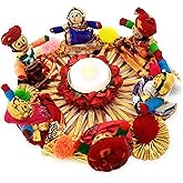 JH Gallery Handmade Recycled Material Rajasthani Dolls Puppet Tealight Candle Holder for Home Decor, Pooja Room Decor, Diwali