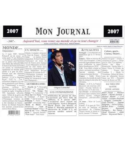 Générique Set De Table Année 2002 - Mon Journal - Plastifié