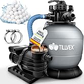 tillvex Water Treatment Plant for Swimming Pool 13,200L/h up to 40,000L + 1200g Filter Balls &ndash; 7 Filter Functions &ndash; Sand Filt