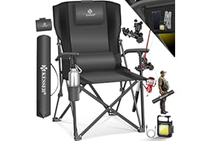 KESSER® Sedia da Campeggio Pieghevole Fino a 160 kg, Imbottita con Braccioli, Luce da Campeggio, Portabicchieri, Borsa con Schienale Alto, con Porta Canne da Pesca, Antracite/Nero