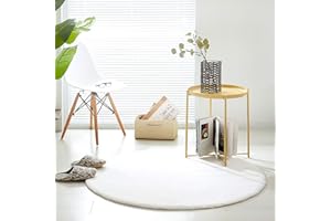 ‎TEPPICH WÖLKCHEN Teppich Wölkchen Fell Rund, Fellteppich Rund, Kunstfell Teppich Waschbar, Hasenfell, Kaninchenfell | Flauschiger Teppich Wohnzimmer, Bettvorleger Schlafzimmer | Weiss - Rund 120cm