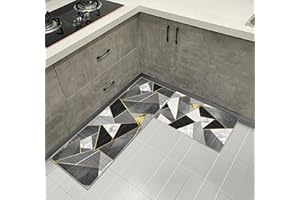 LLTTEER Non-Slip Kitchen Mats 2 Pieces, Geometric kitchen floor mat Washable Soft Kitchen Rug Sets, Water and Oil Absorb Kitchen Mats Door Mat Set,Hallway Runner Set (Geometric 1, 43 x 75cm+43 x 150 cm)
