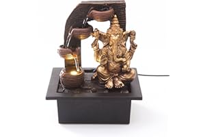 CREATIVE TOUCH FOUNTAIN EDITION Ganesha with Water Cups Indoor Water Fountain with LED Light | Size 21*17.5*25 Cm | USB adaptor Included