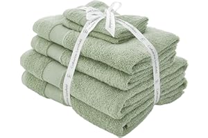 Catherine Lansfield Anti Bacterial Soft & Absorbent Cotton 6 Piece Towel Set Sage Green