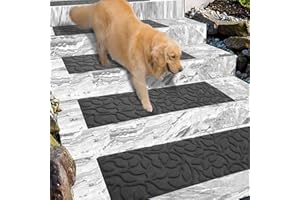 RV Murts Stufenmatten Außen 76x21cm Treppenstufen Matten 6 Stück Treppen Teppich Antirutsch Gummi, Treppenteppich Rutschmatte Teppich, Grau Blattfür, Innen und Outdoor Gummimatte Anti Rutsch