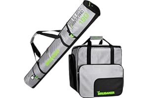 BRUBAKER Combo Set CarverTec Pro - Ski Bag and Ski Boot Bag for 1 Pair of Skis + Poles + Boots + Helmet - Silver Green