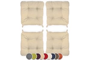 sunnypillow Set di 4 Cuscini per Sedia Cucina - con Chiusura in Velcro - Cuscini per Seduta da Sedia - Per uso Interno ed Esterno - Dimensioni: 40 (anteriori) 35 (posteriore) x 40 x 8 cm - Cremoso