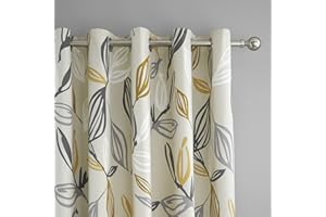 Fusion - Ensley - 100% Cotton Pair of Eyelet Curtains - 90" Width x 90" Drop (228 x 228cm) in Ochre
