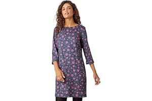 Roman Originals Women Shift Dress with Pockets - Ladies Autumn Winter 3/4 Length Sleeve Knee Length Smart Casual Office Work Everyday Cocktail Party Round Neckline Comfy Soft