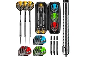 Harrows Supergrip Ultimate Jeu de fléchettes à Pointe en Acier tungstène avec étui de fléchettes Blaze Gratuit I 22 g à 28 g Disponibles I énorme Lot de 20 pièces avec ailettes de Rechange Ultra
