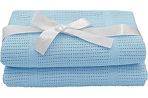 Noble & Brite Cotton Cellular Baby Blankets, Twin Pack, Cellular Blanket For Newborn Baby, Soft and Lightweight For Baby Cot, Pram, Moses Basket, Travel (90 x 60cm, Blue)