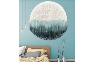 HOLAVIDA Macrame Tapiz Grande Tejido a Mano, Decoración Boho Chic para Pared en Dormitorio y Sala de Estar (Verde oscuro, 60 cm)