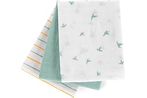 LaLoona - Langes Coton Bébé 70x70 cm (Lot de 3 Pièces) - Lange Lavable Bebe Doux en Mousseline, Multi-Usage, Testé OekoTex en 100% Coton (Vert)