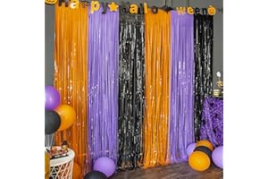 LOLStar Halloween Party Decorations, 3 Pack Orange Purple Black Photo Booth Props, 3.3 X 6.6 Ft Halloween Foil Fringe Curtains Party Backdrop Streamer Backdrop for Birthday Anniversary Booday Decor