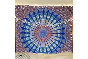 raajsee Blue Tapestry Mandala Wall Hangings, Indian cotton Beach Throw Blanket, Hippie Tapestries Boho Décor, Yoga Meditation Mat Rugs Twin Bedspread 130X150 CMS