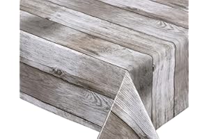 ‎BEAUTEX Holz beige Wachstuch Tischdecke glatt abwischbar Garten Tischdecke RUND OVAL ECKIG, Größe wählbar (Eckig 140x100 cm)