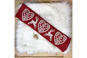 Gaidra Cuscino Benessere con NOCCIOLI di Ciliegia sfoderabile - Jacquard in 100% Cotone - 51 x 14 cm - qualitá Artigianale dall' Alto Adige - Stile Tirolese Montagna - Cervi e Cuori