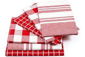 RZK Designs Tea Towels | Pack of 6, 70 x 45 cm | 100% Cotton Kitchen Towels |Super Absorbent, Soft & Durable Tea Towels for Kitchen with Hanging Loop | Quick Drying Dish Towels (Red)