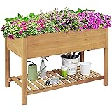 Yaheetech Fioriera/Aiuola Rialzata Orto Balcone Alta da Esterno in Legno Naturale Lettino per Piante Giardino con Ripiano Men