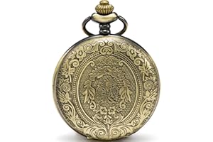 SEWOR Classique sculpté Shell Cadran Mouvement à Quartz Japonais Montre de Poche avec la Mode Double chaîne (métal et Cuir)