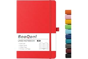 BOOQOOL A5 Notebook - Notebook A5 with Premium Paper, Faux Leather Notebook, 5.7" X 8.4", Hardcover, 144 Pages - Red